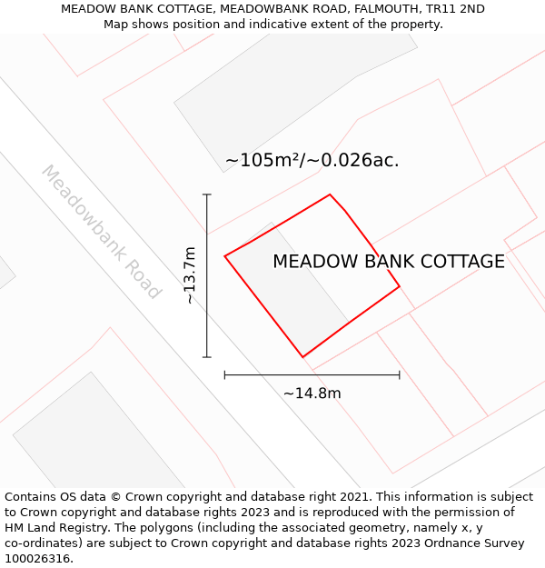 MEADOW BANK COTTAGE, MEADOWBANK ROAD, FALMOUTH, TR11 2ND: Plot and title map