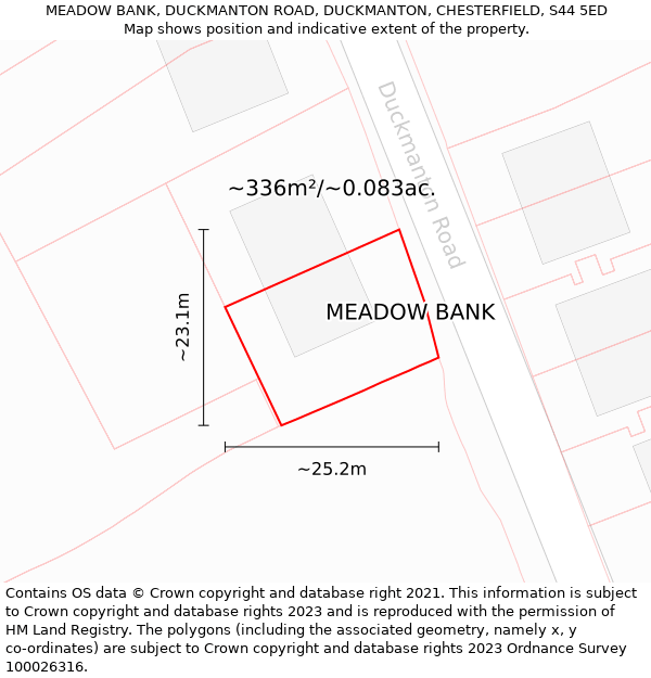 MEADOW BANK, DUCKMANTON ROAD, DUCKMANTON, CHESTERFIELD, S44 5ED: Plot and title map