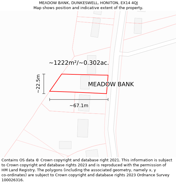 MEADOW BANK, DUNKESWELL, HONITON, EX14 4QJ: Plot and title map