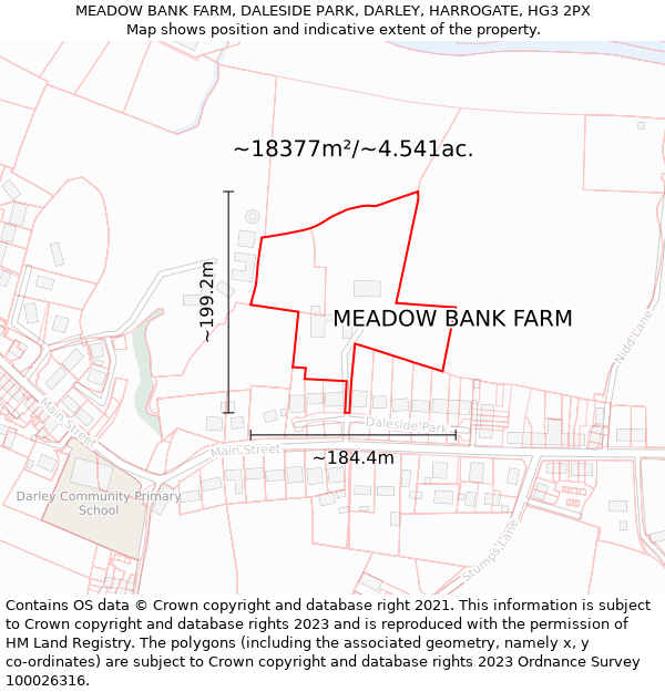 MEADOW BANK FARM, DALESIDE PARK, DARLEY, HARROGATE, HG3 2PX: Plot and title map