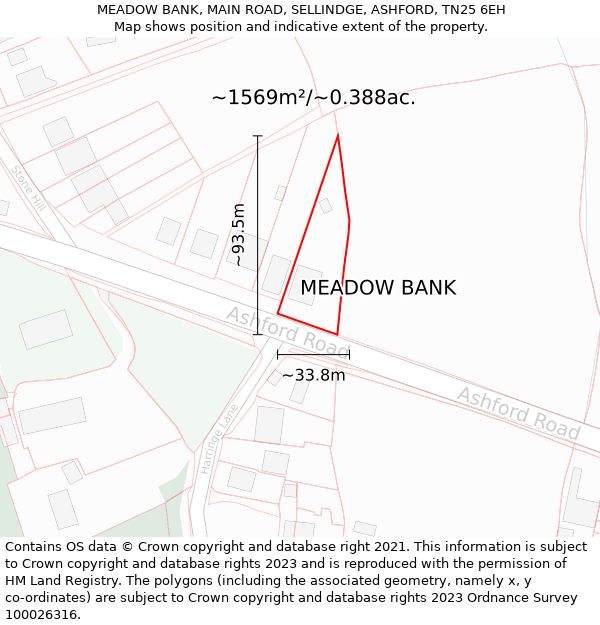 MEADOW BANK, MAIN ROAD, SELLINDGE, ASHFORD, TN25 6EH: Plot and title map