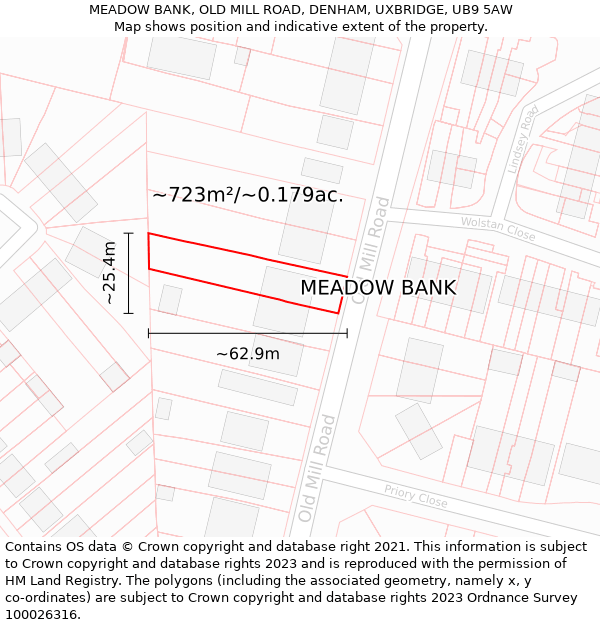 MEADOW BANK, OLD MILL ROAD, DENHAM, UXBRIDGE, UB9 5AW: Plot and title map