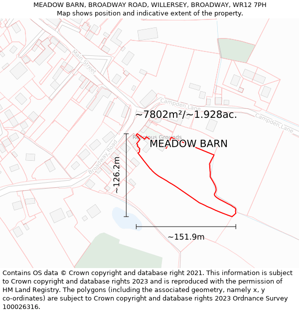 MEADOW BARN, BROADWAY ROAD, WILLERSEY, BROADWAY, WR12 7PH: Plot and title map
