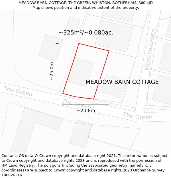 MEADOW BARN COTTAGE, THE GREEN, WHISTON, ROTHERHAM, S60 4JD: Plot and title map