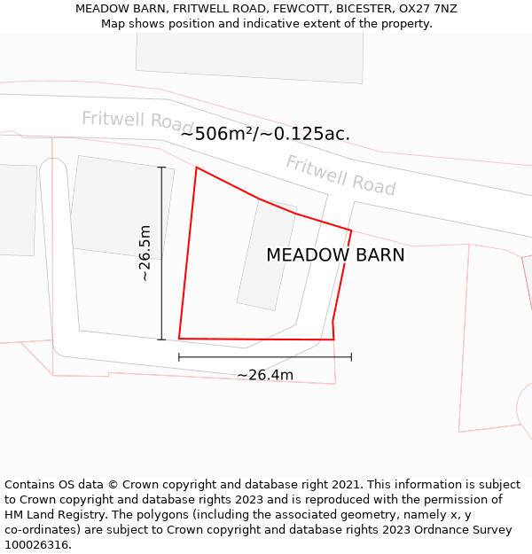 MEADOW BARN, FRITWELL ROAD, FEWCOTT, BICESTER, OX27 7NZ: Plot and title map