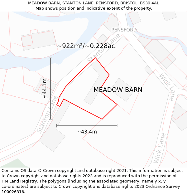 MEADOW BARN, STANTON LANE, PENSFORD, BRISTOL, BS39 4AL: Plot and title map