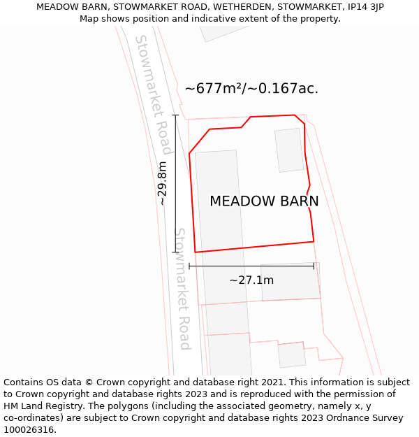 MEADOW BARN, STOWMARKET ROAD, WETHERDEN, STOWMARKET, IP14 3JP: Plot and title map