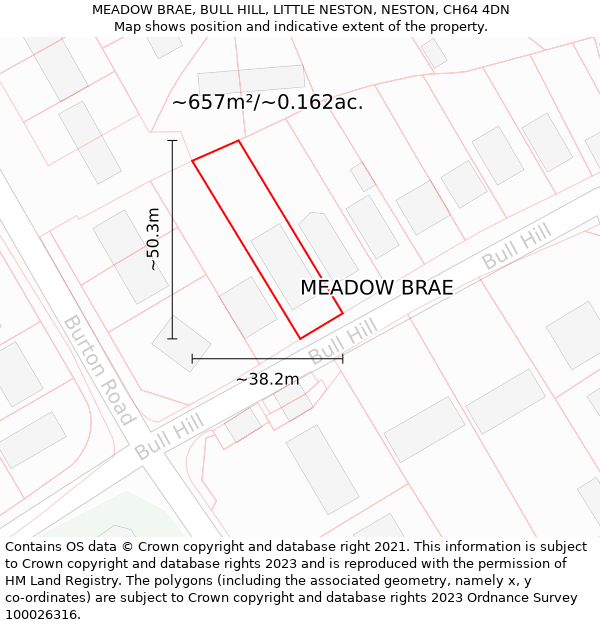 MEADOW BRAE, BULL HILL, LITTLE NESTON, NESTON, CH64 4DN: Plot and title map