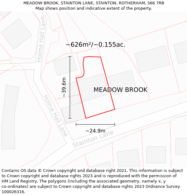 MEADOW BROOK, STAINTON LANE, STAINTON, ROTHERHAM, S66 7RB: Plot and title map
