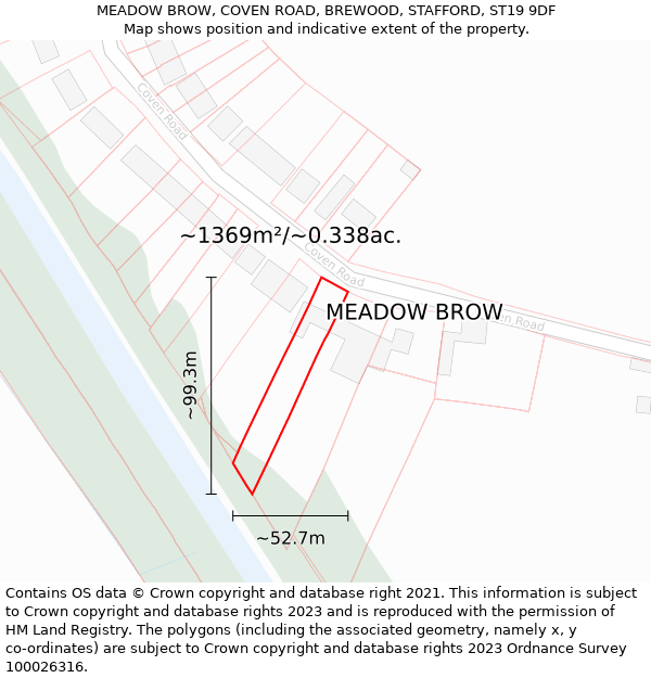 MEADOW BROW, COVEN ROAD, BREWOOD, STAFFORD, ST19 9DF: Plot and title map