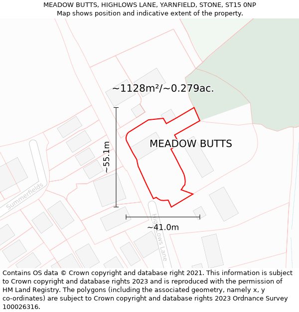 MEADOW BUTTS, HIGHLOWS LANE, YARNFIELD, STONE, ST15 0NP: Plot and title map