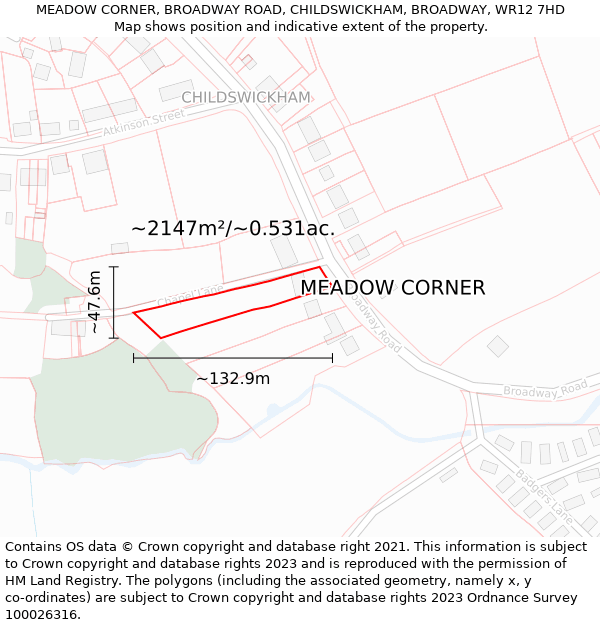 MEADOW CORNER, BROADWAY ROAD, CHILDSWICKHAM, BROADWAY, WR12 7HD: Plot and title map