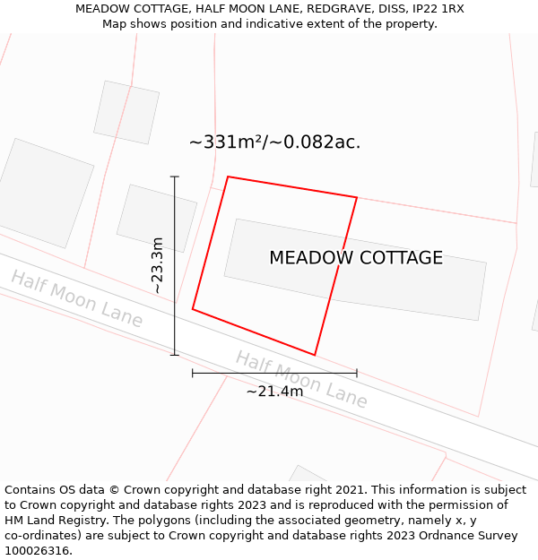 MEADOW COTTAGE, HALF MOON LANE, REDGRAVE, DISS, IP22 1RX: Plot and title map