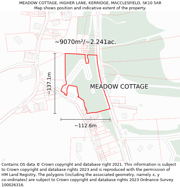 MEADOW COTTAGE, HIGHER LANE, KERRIDGE, MACCLESFIELD, SK10 5AR: Plot and title map