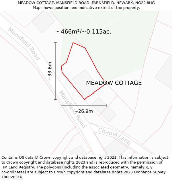 MEADOW COTTAGE, MANSFIELD ROAD, FARNSFIELD, NEWARK, NG22 8HG: Plot and title map