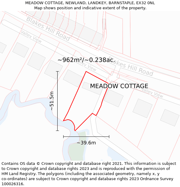 MEADOW COTTAGE, NEWLAND, LANDKEY, BARNSTAPLE, EX32 0NL: Plot and title map