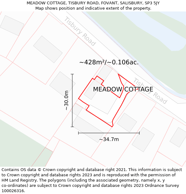 MEADOW COTTAGE, TISBURY ROAD, FOVANT, SALISBURY, SP3 5JY: Plot and title map