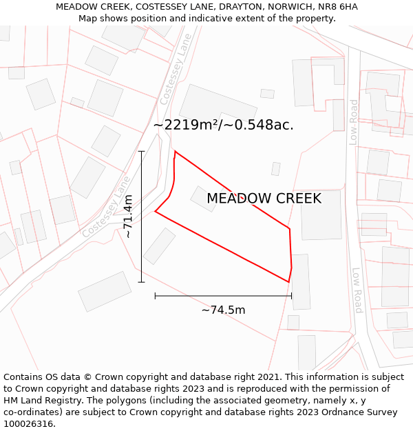 MEADOW CREEK, COSTESSEY LANE, DRAYTON, NORWICH, NR8 6HA: Plot and title map