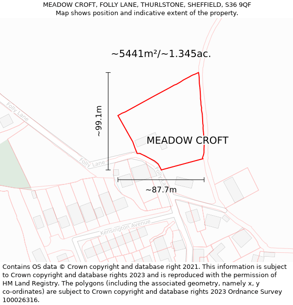 MEADOW CROFT, FOLLY LANE, THURLSTONE, SHEFFIELD, S36 9QF: Plot and title map