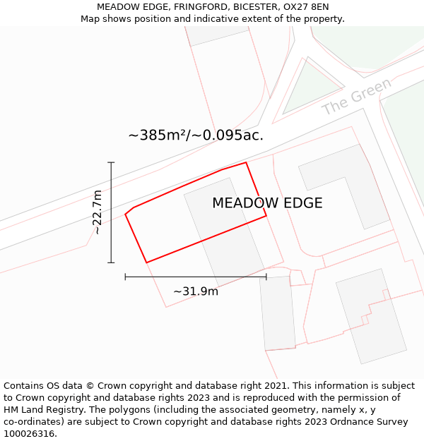 MEADOW EDGE, FRINGFORD, BICESTER, OX27 8EN: Plot and title map