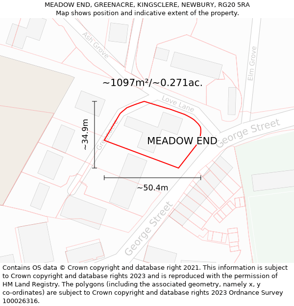 MEADOW END, GREENACRE, KINGSCLERE, NEWBURY, RG20 5RA: Plot and title map