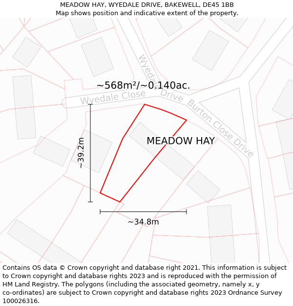 MEADOW HAY, WYEDALE DRIVE, BAKEWELL, DE45 1BB: Plot and title map