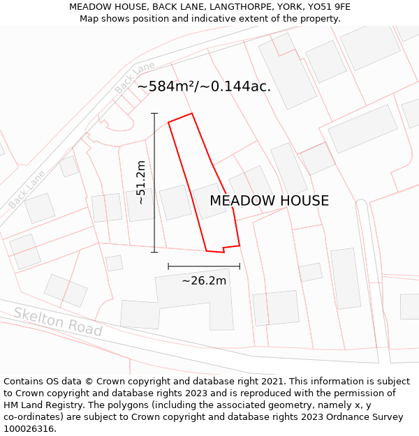 MEADOW HOUSE, BACK LANE, LANGTHORPE, YORK, YO51 9FE: Plot and title map