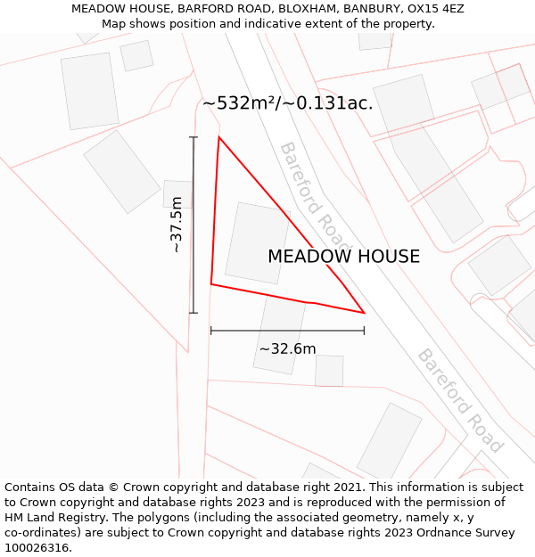 MEADOW HOUSE, BARFORD ROAD, BLOXHAM, BANBURY, OX15 4EZ: Plot and title map