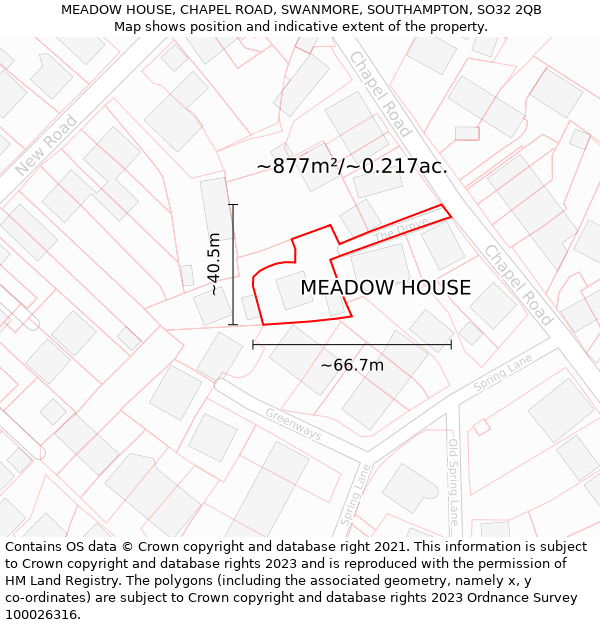 MEADOW HOUSE, CHAPEL ROAD, SWANMORE, SOUTHAMPTON, SO32 2QB: Plot and title map