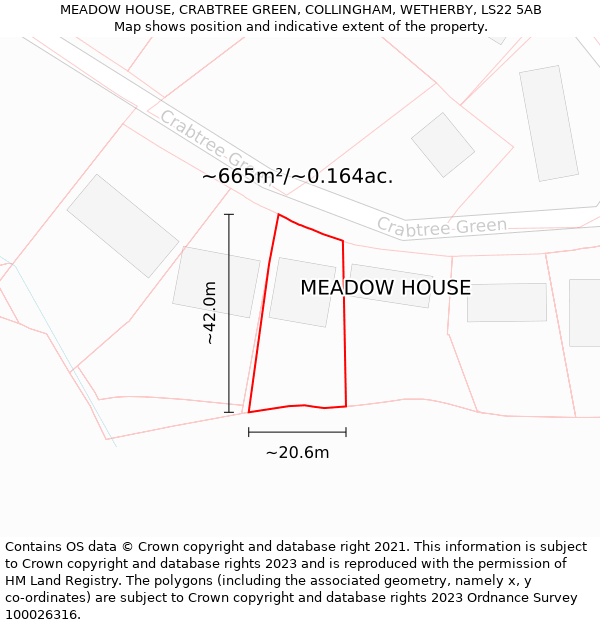 MEADOW HOUSE, CRABTREE GREEN, COLLINGHAM, WETHERBY, LS22 5AB: Plot and title map
