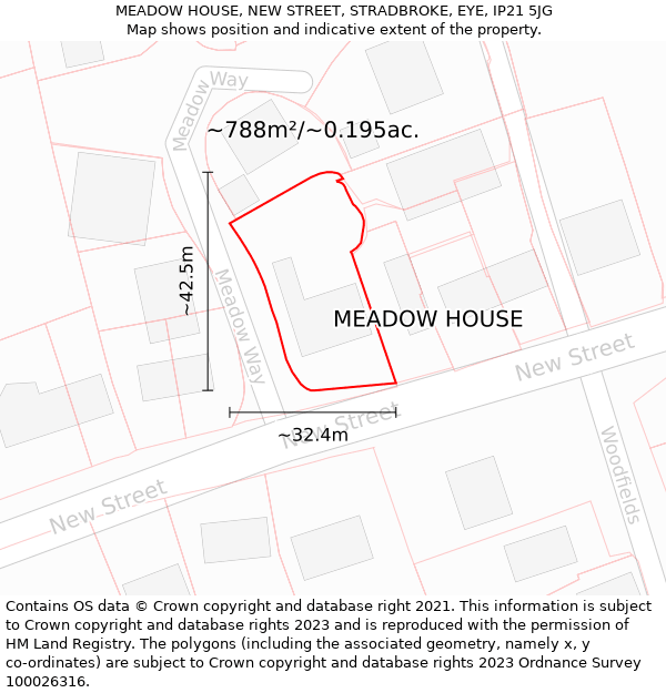 MEADOW HOUSE, NEW STREET, STRADBROKE, EYE, IP21 5JG: Plot and title map