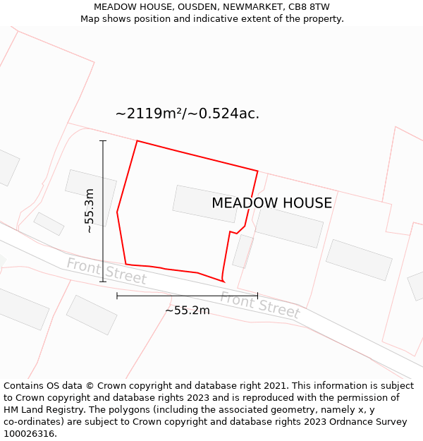 MEADOW HOUSE, OUSDEN, NEWMARKET, CB8 8TW: Plot and title map