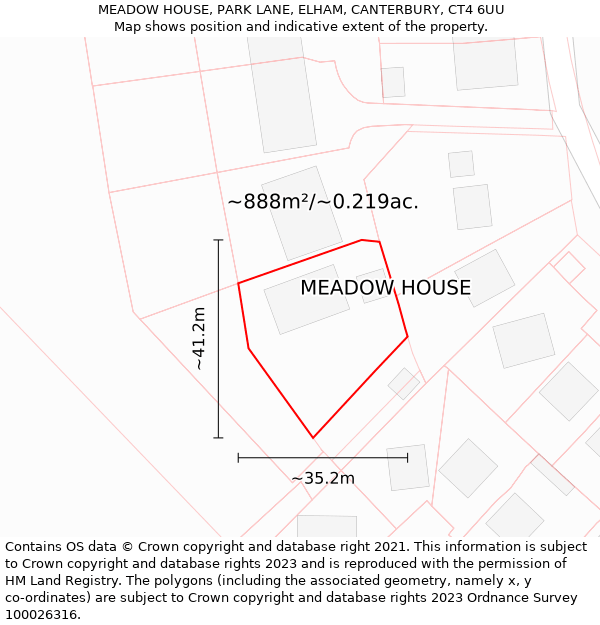 MEADOW HOUSE, PARK LANE, ELHAM, CANTERBURY, CT4 6UU: Plot and title map