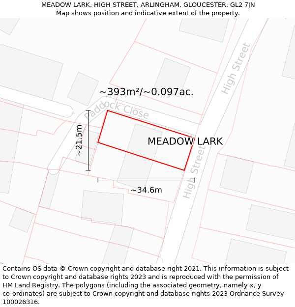 MEADOW LARK, HIGH STREET, ARLINGHAM, GLOUCESTER, GL2 7JN: Plot and title map