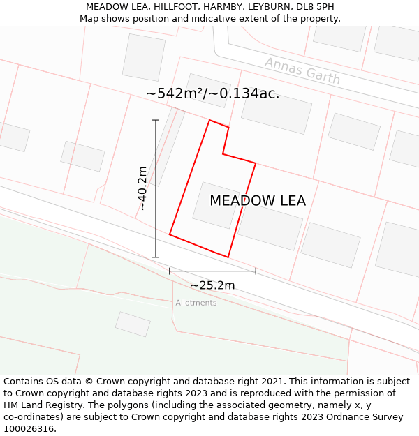 MEADOW LEA, HILLFOOT, HARMBY, LEYBURN, DL8 5PH: Plot and title map