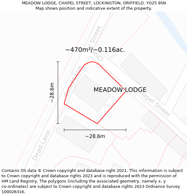 MEADOW LODGE, CHAPEL STREET, LOCKINGTON, DRIFFIELD, YO25 9SN: Plot and title map