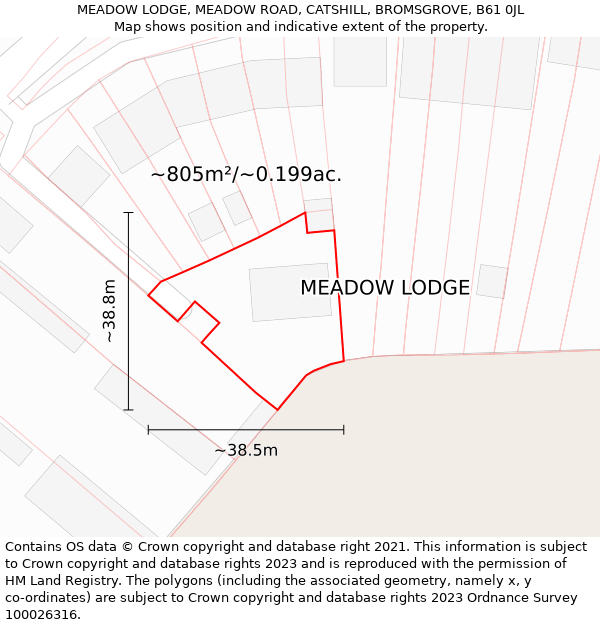 MEADOW LODGE, MEADOW ROAD, CATSHILL, BROMSGROVE, B61 0JL: Plot and title map