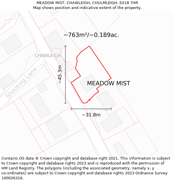 MEADOW MIST, CHAWLEIGH, CHULMLEIGH, EX18 7HR: Plot and title map