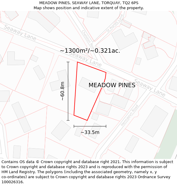 MEADOW PINES, SEAWAY LANE, TORQUAY, TQ2 6PS: Plot and title map