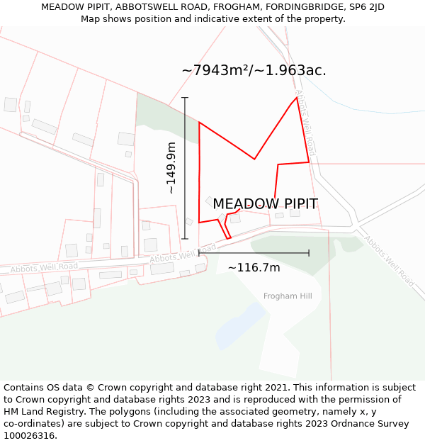 MEADOW PIPIT, ABBOTSWELL ROAD, FROGHAM, FORDINGBRIDGE, SP6 2JD: Plot and title map