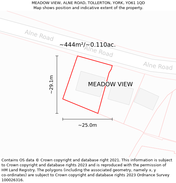 MEADOW VIEW, ALNE ROAD, TOLLERTON, YORK, YO61 1QD: Plot and title map