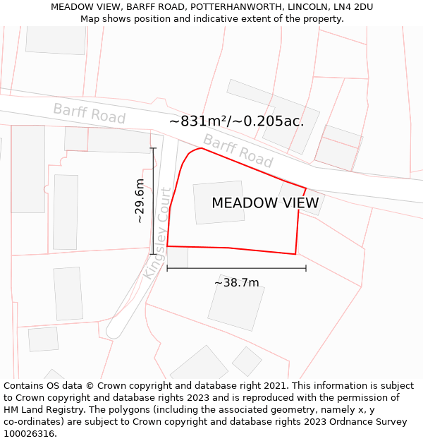 MEADOW VIEW, BARFF ROAD, POTTERHANWORTH, LINCOLN, LN4 2DU: Plot and title map