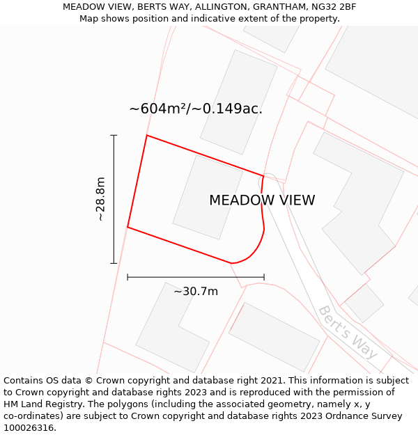 MEADOW VIEW, BERTS WAY, ALLINGTON, GRANTHAM, NG32 2BF: Plot and title map