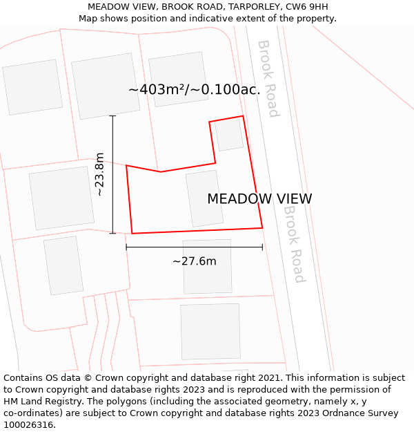 MEADOW VIEW, BROOK ROAD, TARPORLEY, CW6 9HH: Plot and title map