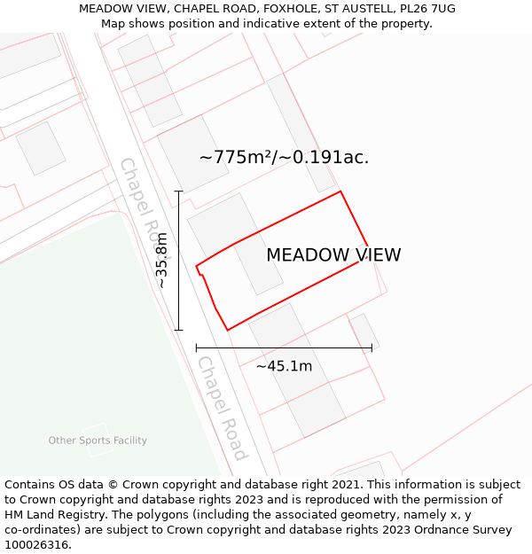 MEADOW VIEW, CHAPEL ROAD, FOXHOLE, ST AUSTELL, PL26 7UG: Plot and title map