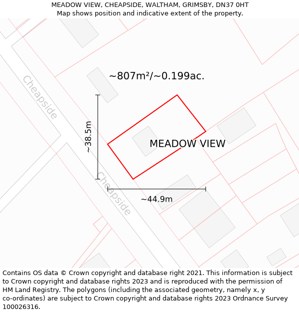 MEADOW VIEW, CHEAPSIDE, WALTHAM, GRIMSBY, DN37 0HT: Plot and title map