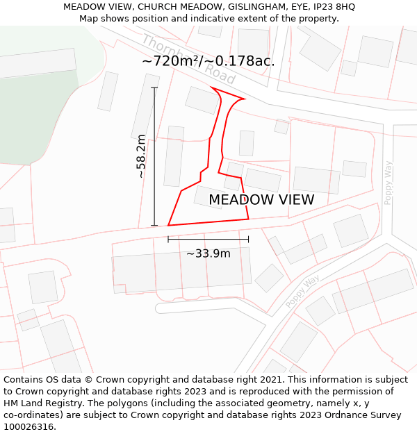 MEADOW VIEW, CHURCH MEADOW, GISLINGHAM, EYE, IP23 8HQ: Plot and title map