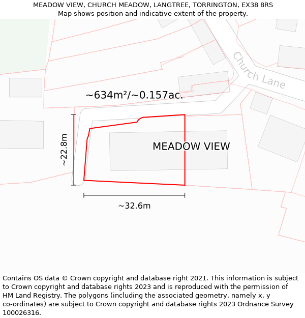 MEADOW VIEW, CHURCH MEADOW, LANGTREE, TORRINGTON, EX38 8RS: Plot and title map