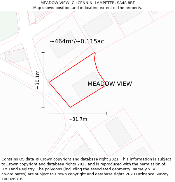 MEADOW VIEW, CILCENNIN, LAMPETER, SA48 8RF: Plot and title map