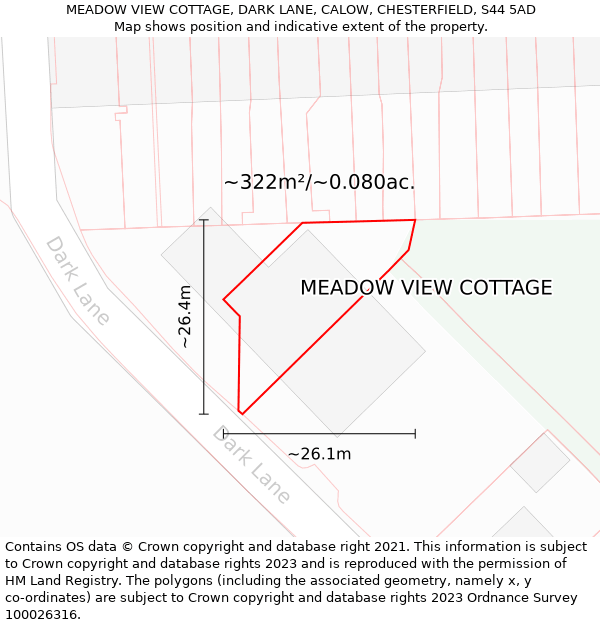 MEADOW VIEW COTTAGE, DARK LANE, CALOW, CHESTERFIELD, S44 5AD: Plot and title map